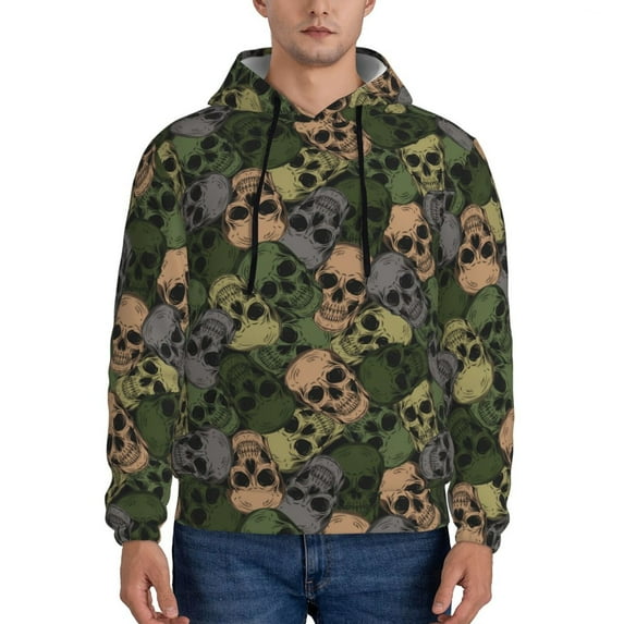 Kdxio Camouflage Skulls Print Mens Casual Hooded Collar Drawstring Hoodies Pullover Sweatshirts Casual Long Sleeve Shirts-3X-Large