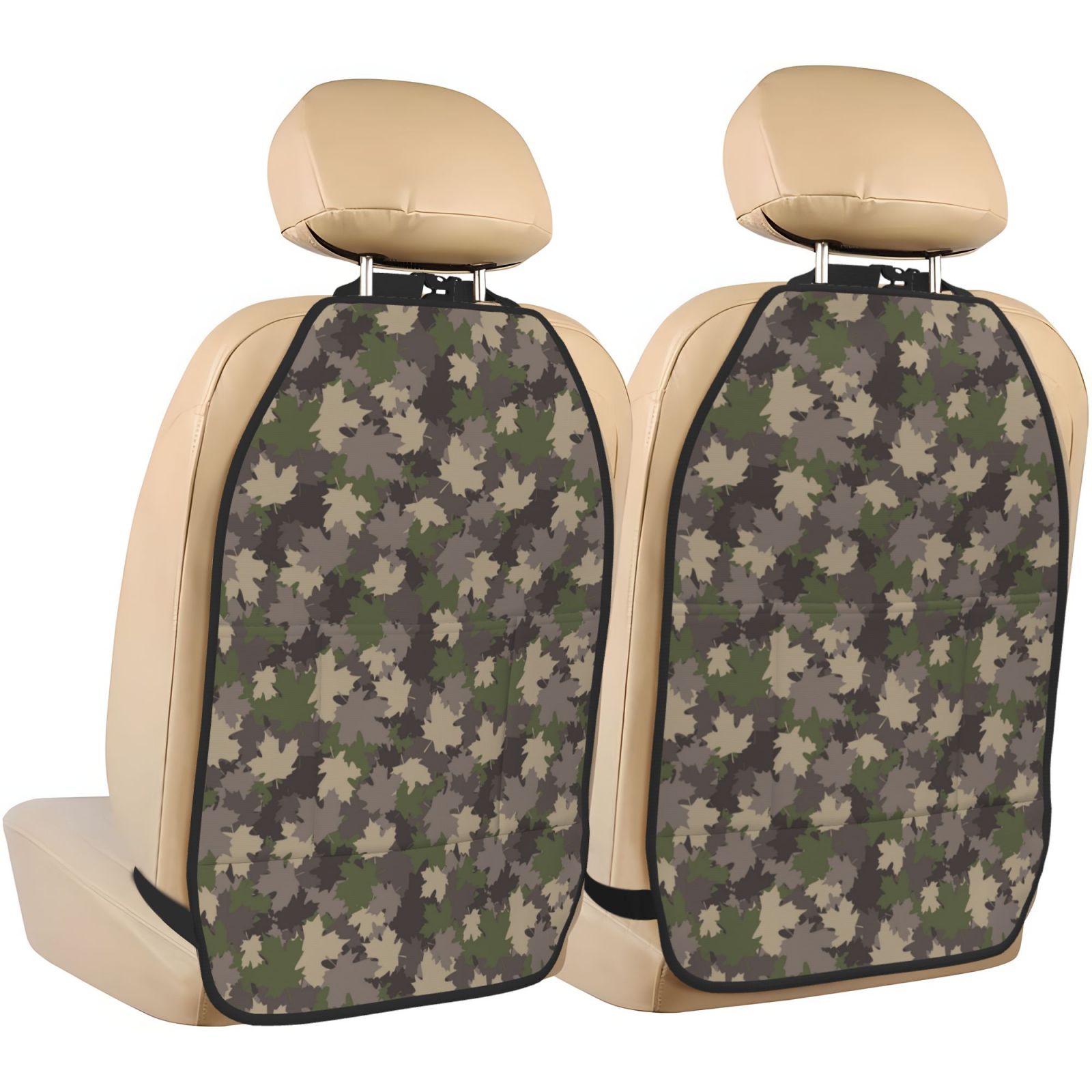 Kdxio Camouflage maple Print 2 Pack Car Kick Mat Seat Cover Back Protector Mat with Pockets for Organizer Backseat Protector and Storage Anti Kick Pad for Vehicles