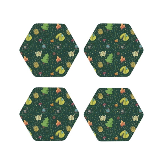 Kdxio Camp In The Forest Funny Coasters,4 Pcs Leather Coasters,Housewarming Gifts,Protect Furniture from Water Marks Scratch and Damage