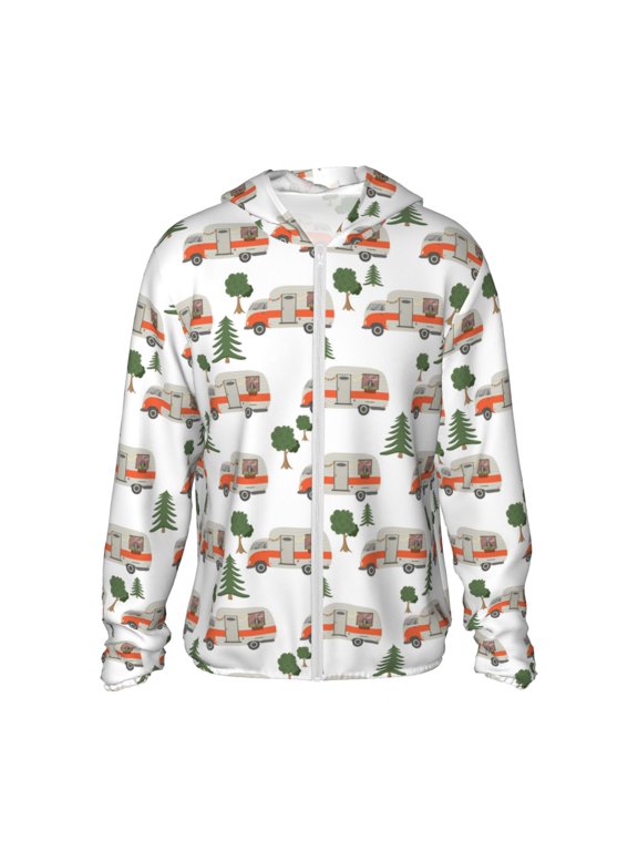 Camp Van Print Women Men Sun Protection UPF 50+ Jackets Zip Up Long Sleeve Hoodie Hiking Lightweight with Pockets