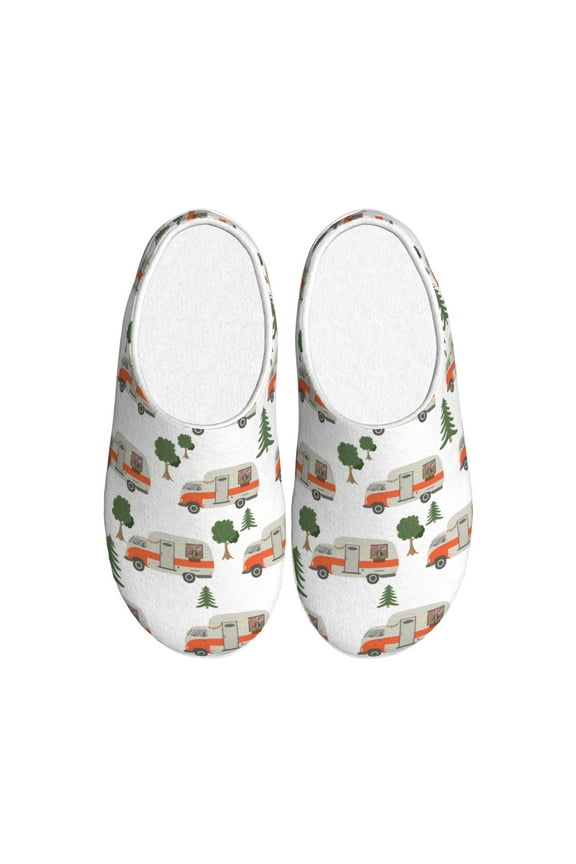 Camp Van Women's Men's Slippers Plush Slip-On House Slipper for Winter Indoor Soft Cushion Non-slip Fluffy Slides Slippers-46/47