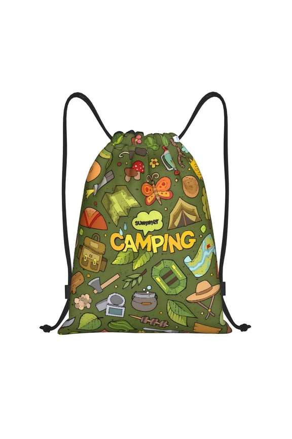 Camping 1 Print Drawstring Backpack Bag,Waterproof Draw String Back Sack, Gym Drawstring Bags Swim Bag For Unisex