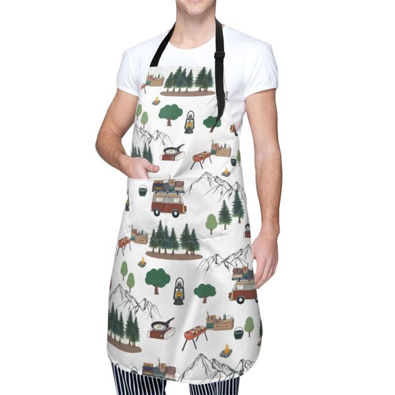 Kdxio Camping Caravan 2 Apron with Pockets Adjustable Kitchen Aprons for Men Women Waterproof Aprons for Cooking,Drawing,Crafting, Baking Household Cleaning