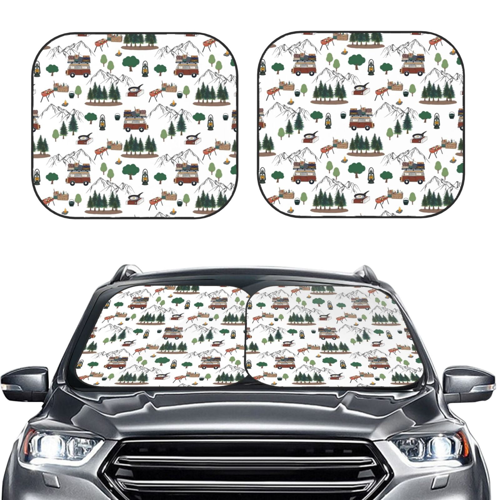 Kdxio Camping Caravan 2 Print 2-Piece Sun Shade Front Windshield ...