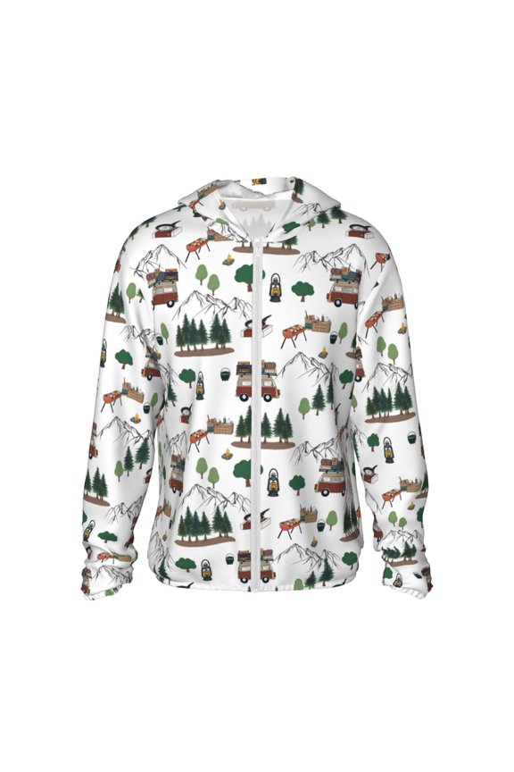 Camping Caravan 2 Print Women Men Sun Protection UPF 50+ Jackets Zip Up Long Sleeve Hoodie Hiking Lightweight with Pockets