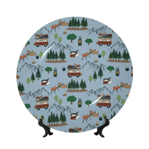 Kdxio Camping Caravan Bone China Decorative Plate Ceramic Decorative Plate for Home Office Wall Stand Decorative Plates for Home Bedroom-8in