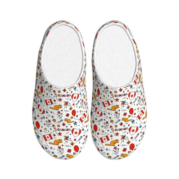 Kdxio Canada Day Women's Men's Slippers Plush Slip-On House Slipper for Winter Indoor Soft Cushion Non-slip Fluffy Slides Slippers-46/47