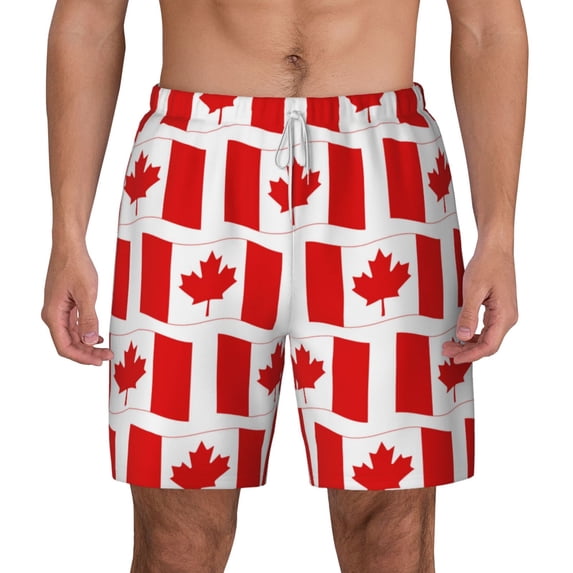 Kdxio Canada Print Men'S Swim Trunks With Compression Liner 7 Inch Inseam Quick Dry Swim Shorts