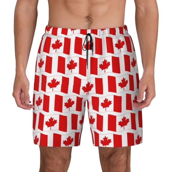 Kdxio Canada Print Men's Swim Trunks with Compression Liner 7 Inch Inseam Quick Dry Swim Shorts