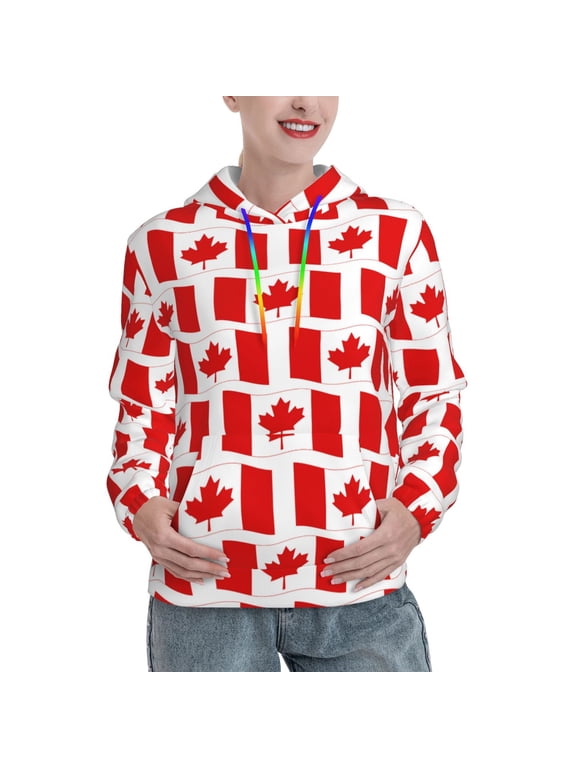 Canada Print Womens Oversized Hoodies Sweatshirts Hooded Pullover Tops Sweaters Casual-X-Large