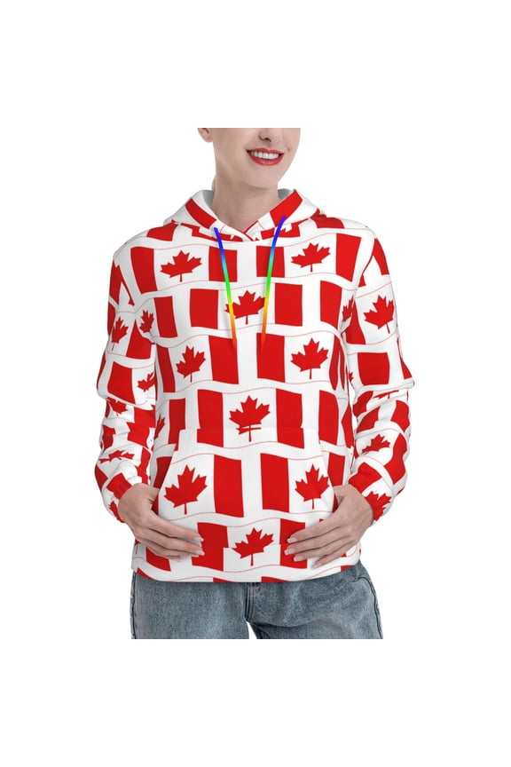 Canada Print Womens Oversized Hoodies Sweatshirts Hooded Pullover Tops Sweaters Casual-X-Large