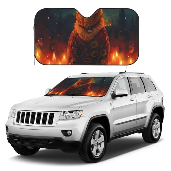 Kdxio Candle Shepherd Dog Print Windshield Sun Shade, Foldable Sun Blocker for Car,Truck,SUV Automotive Interior Sun Protection,Reflective Shade for Front Windshield(Small)