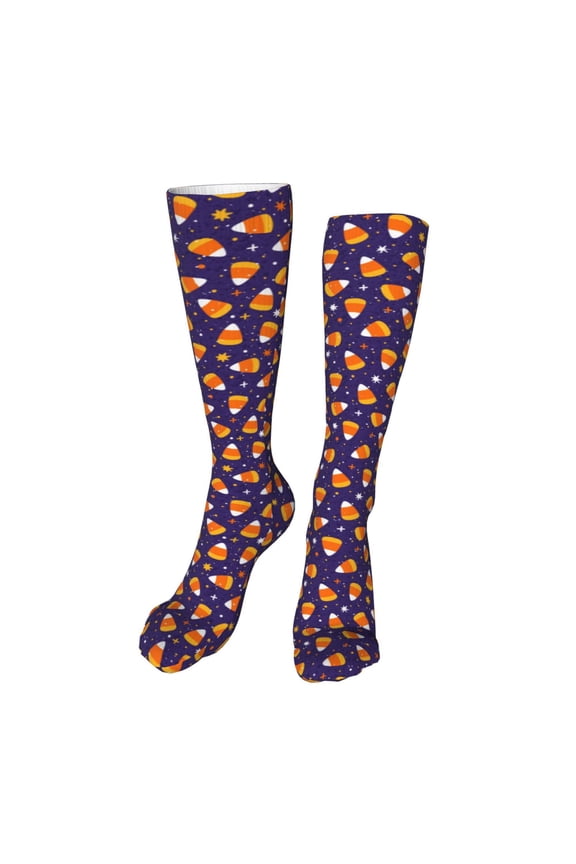 Candy Corn (2) Funny Silky Novelty Funky Long Knee High Socks Soft 3D Print Cosplay Crazy Stockings for Men Women