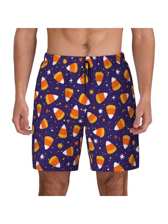 Candy Corn (2) Print Men's Swim Trunks with Compression Liner 7 Inch Inseam Quick Dry Swim Shorts
