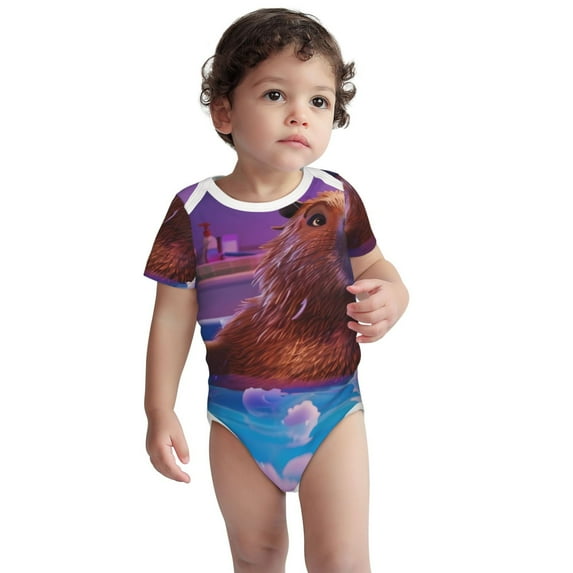 Kdxio Capybara Bathtub Fun Pattern Unisex Baby Cotton Short Sleeve Bodysuits-3 Months