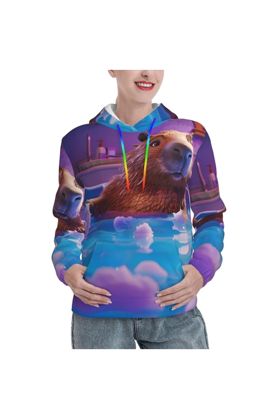 Capybara Bathtub Fun Print Womens Oversized Hoodies Sweatshirts Hooded Pullover Tops Sweaters Casual-XX-Large