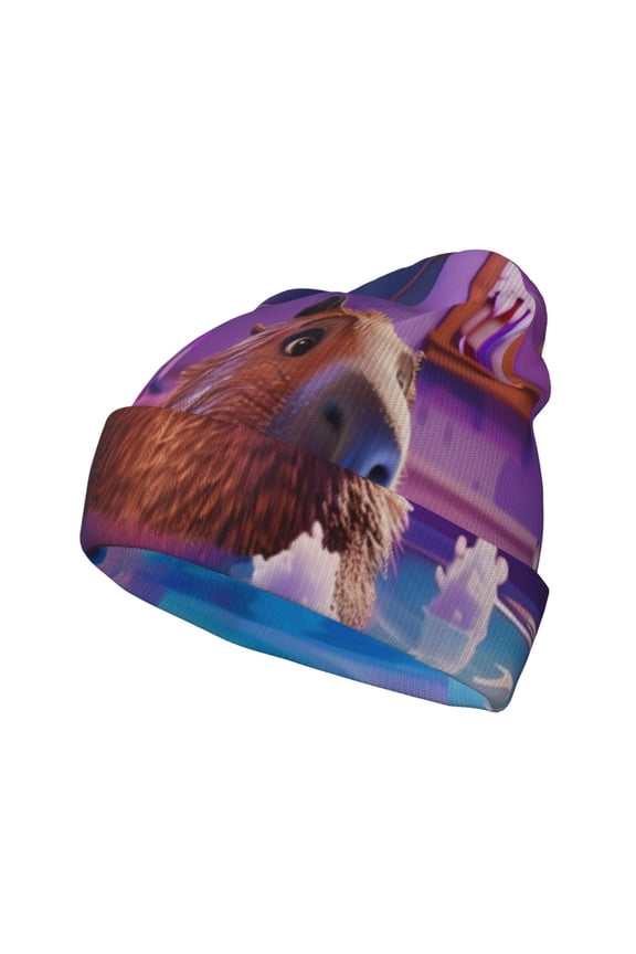 Capybara Bathtub Fun Winter Beanie for Men Women Beanie Knit Hat Cuffed Cap Beanie Knit Chunky Snow Cap
