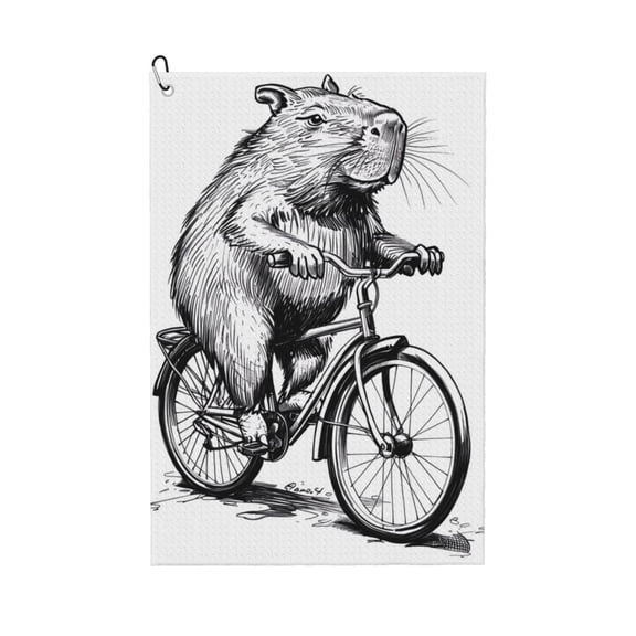 Kdxio Capybara Riding Bicycle Pattern Golf Towel (24" X 16") with Carabiner Clip - The Convenient Golf Cleaning Towel