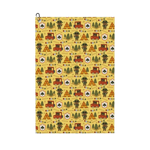 Kdxio Car Tent Trees Pattern Golf Towel (24" X 16") with Carabiner Clip - The Convenient Golf Cleaning Towel