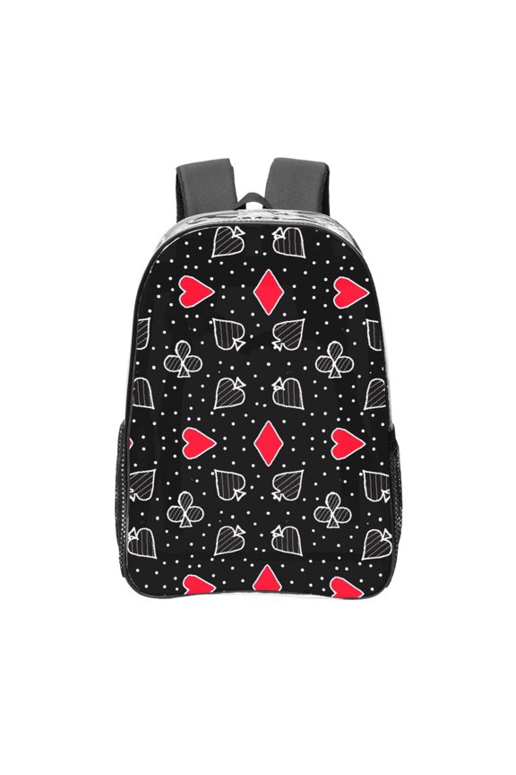 Card Suits Clear Backpack, Transparent Bookbag for School for Women Men, Capacity Clear Bag for College, Travel