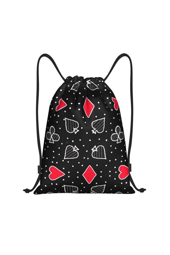 Card Suits Print Drawstring Backpack Bag,Waterproof Draw String Back Sack, Gym Drawstring Bags Swim Bag For Unisex