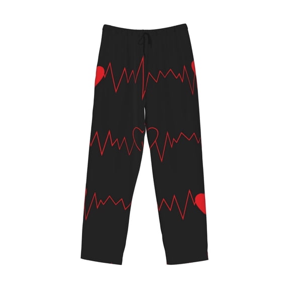 Kdxio Cardiogram and Heart Print Men's Sleep Pajama Pant Lounge Pants with Pockets