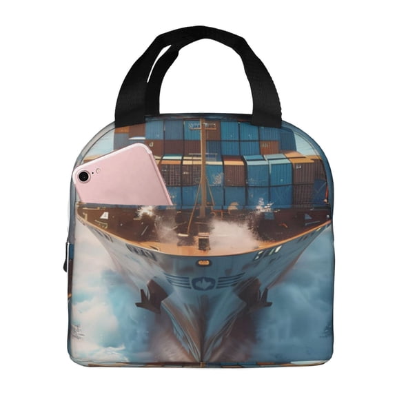 Kdxio Cargo Ship At Sea Print Insulated Lunch Bag,Reusable Tote Lunch Box for Women Men,Leakproof Cooler Lunch Bags for Work Office Travel Picnic