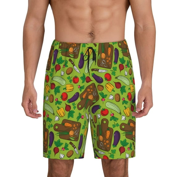 Kdxio Carrot Eggplant Print Mens Sleep Shorts Bottoms Soft Comfy Pajama Wear Pants with Drawstring Pockets