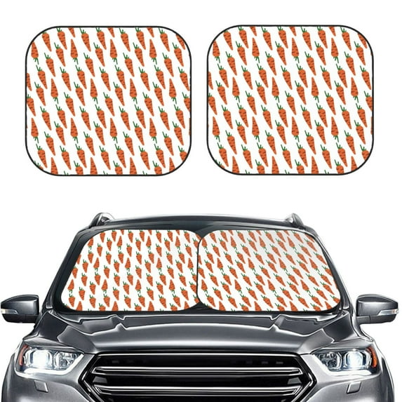 Kdxio Carrot Print 2-Piece Sun Shade Front Windshield - Foldable Car Front Window Sunshades for Most Sedans SUV Truck