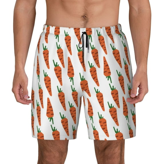 Kdxio Carrot Print Men's Swim Trunks with Compression Liner 7 Inch Inseam Quick Dry Swim Shorts