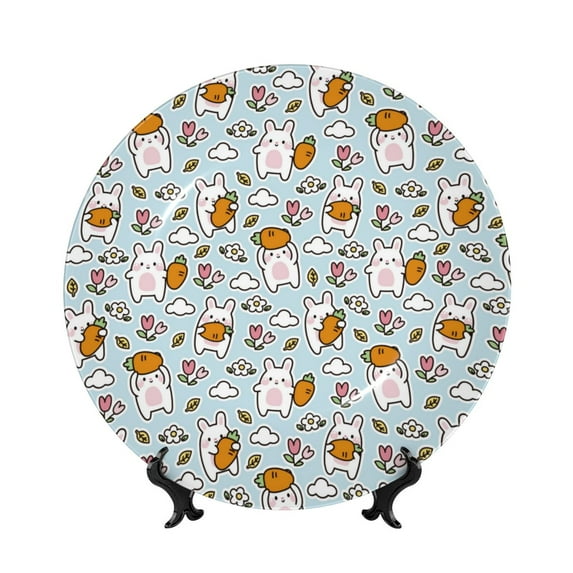 Kdxio Carrot Rabbit Bone China Decorative Plate Ceramic Decorative Plate for Home Office Wall Stand Decorative Plates for Home Bedroom-6in
