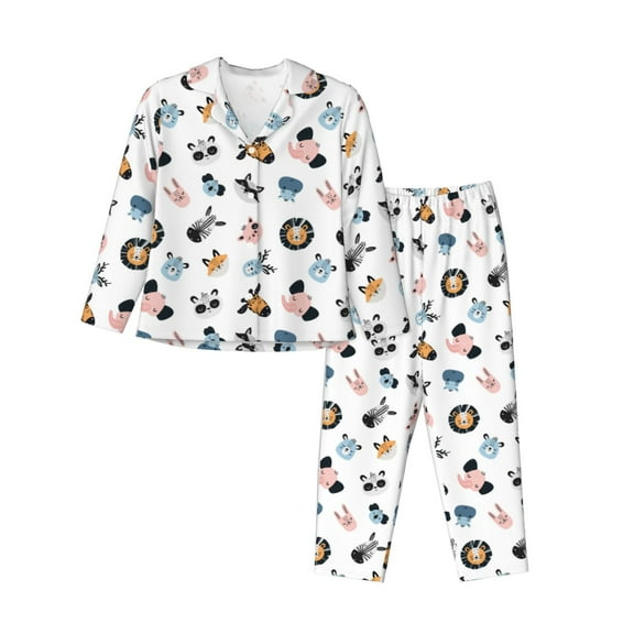Kdxio Cartoon Animals Women's Pajama Sets Long Sleeve Button Down Sleepwear Nightwear Soft Pjs Lounge Sets-Medium
