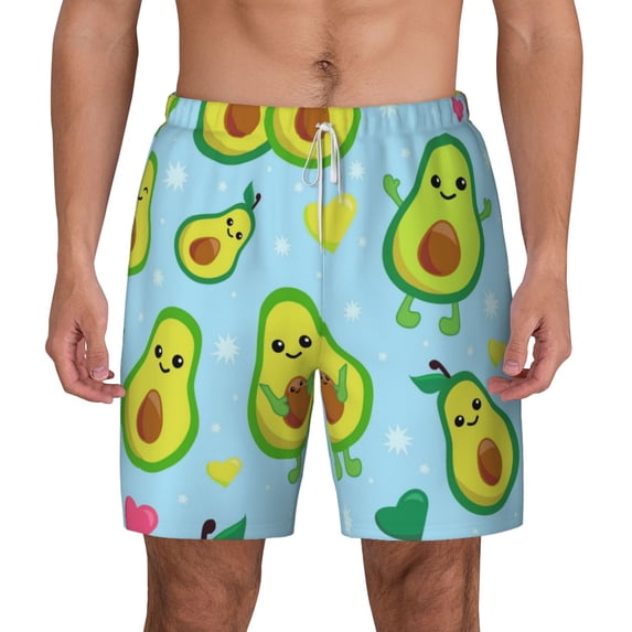 Kdxio Cartoon Avocado Print Men'S Swim Trunks With Compression Liner 7 Inch Inseam Quick Dry Swim Shorts