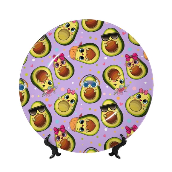 Kdxio Cartoon Avocados Bone China Decorative Plate Ceramic Decorative Plate for Home Office Wall Stand Decorative Plates for Home Bedroom-10in