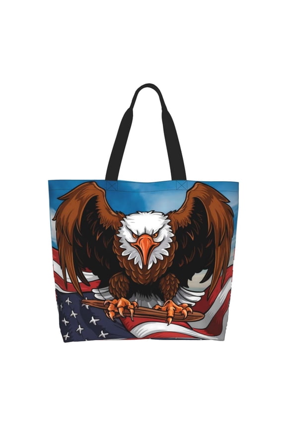 Cartoon Bald Eagle USA Casual Tote Bags Women Big Capacity Shoulder Bag for Women Travel Shoulder Bags Handbags