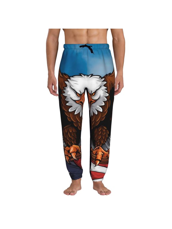 Cartoon Bald Eagle USA Pattern Joggers,Sweatpants for Men with Pockets-3X-Large