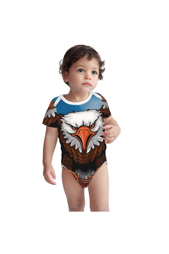 Cartoon Bald Eagle USA Pattern Unisex Baby Cotton Short Sleeve Bodysuits-18 Months