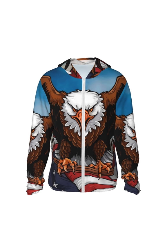 Cartoon Bald Eagle USA Print Women Men Sun Protection UPF 50+ Jackets Zip Up Long Sleeve Hoodie Hiking Lightweight with Pockets