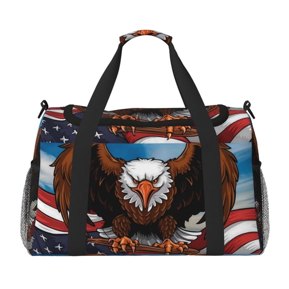 Kdxio Cartoon Bald Eagle USA Travel Duffel Bag Gym Bag Weekender Travel Bag Gym Bag for Women &Men Airplane Travel Essentials for Flying