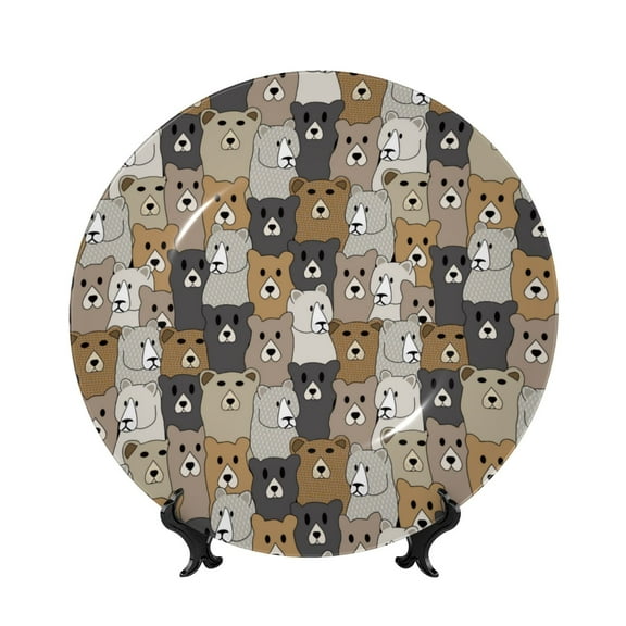 Kdxio Cartoon Bear Bone China Decorative Plate Ceramic Decorative Plate for Home Office Wall Stand Decorative Plates for Home Bedroom-7in