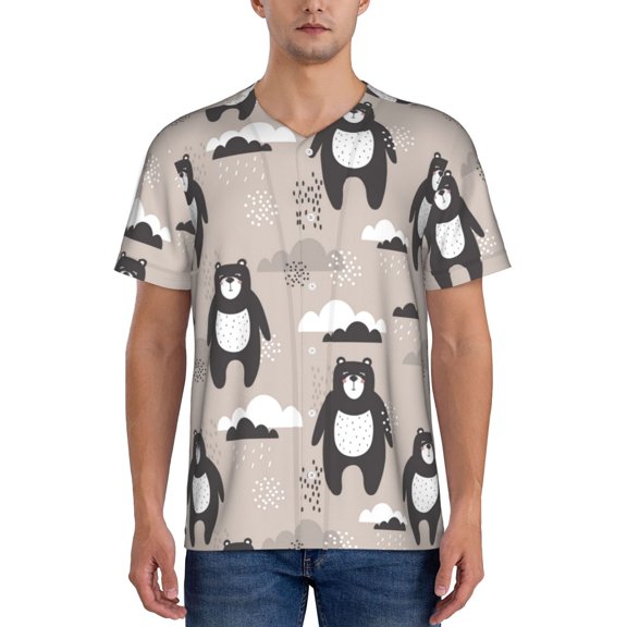 Kdxio Cartoon Bear Brown Mens T-Shirts Baseball Vintage Fashionable Lightweight Casual Crew Neck Slim Fit with Long Sleeves-Medium