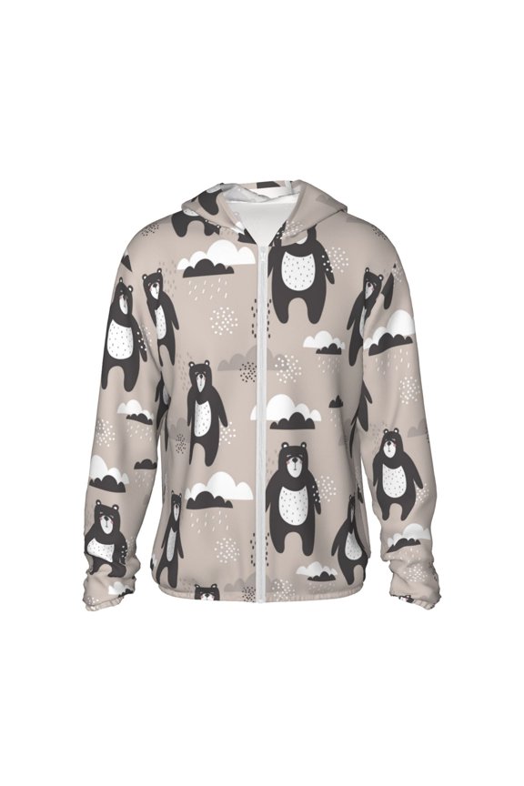 Cartoon Bear Brown Print Women Men Sun Protection UPF 50+ Jackets Zip Up Long Sleeve Hoodie Hiking Lightweight with Pockets