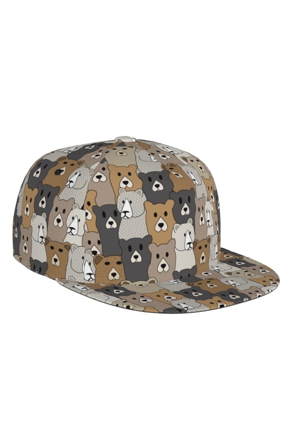 Cartoon Bear Print Snapback Hat for Men Women,Adjustable Baseball Cap