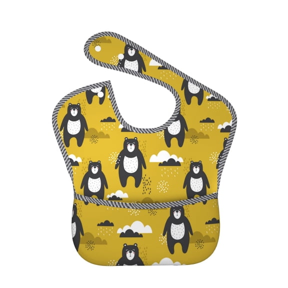 Kdxio Cartoon Bear Yellow Bibs For Babies, Baby Bibs for Eating, Toddler Bibs, Waterproof Bibs, Feeding Bibs, for Toddlers, Boys, Girls