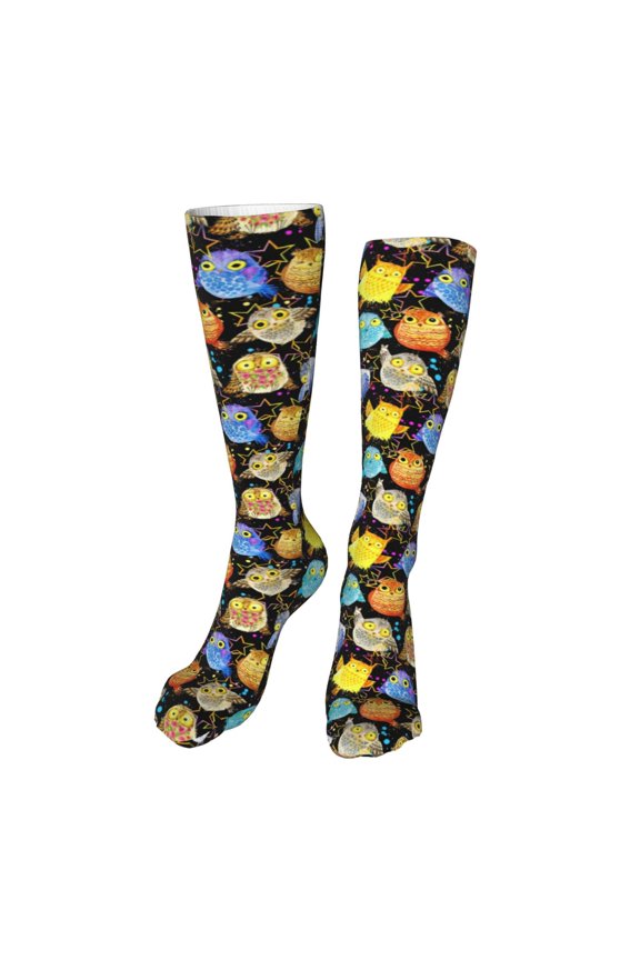 Cartoon Bird Owl Funny Silky Novelty Funky Long Knee High Socks Soft 3D Print Cosplay Crazy Stockings for Men Women