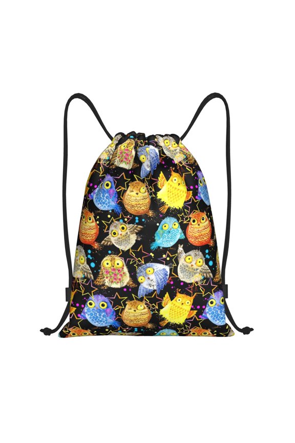Cartoon Bird Owl Print Drawstring Backpack Bag,Waterproof Draw String Back Sack, Gym Drawstring Bags Swim Bag For Unisex