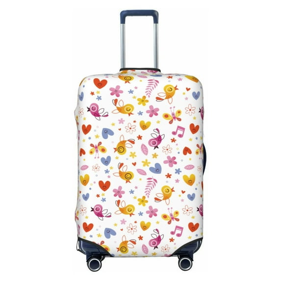 Kdxio Cartoon Birds & Flowers Pattern Luggage Cover for Travel,Elastic and Durable,Fits 18-32 Inch,-No luggage included
