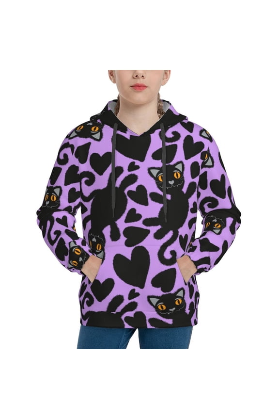 Cartoon Black Cats Pattern Boys Athletic Unisex Boys Girls Hoodie with Pocket Sweatshirts-Small