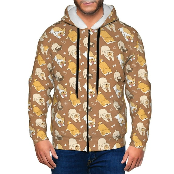 Kdxio Cartoon Bulldog Print Men Hoodies Casual Hoodies for Men with Zip Pockets Full Zip Long Sleeve Sweatshirt Sports Hooded Jacket-Large