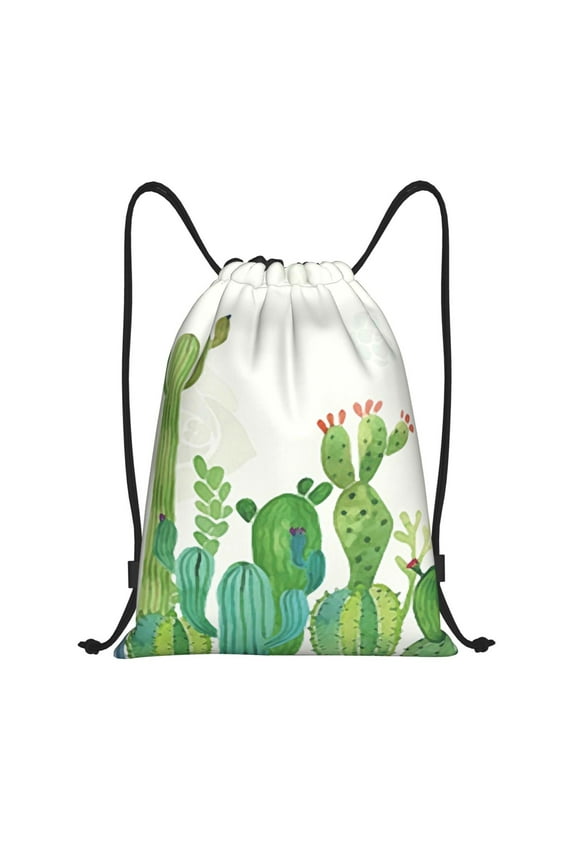 Cartoon Cactus Print Drawstring Backpack Bag,Waterproof Draw String Back Sack, Gym Drawstring Bags Swim Bag For Unisex